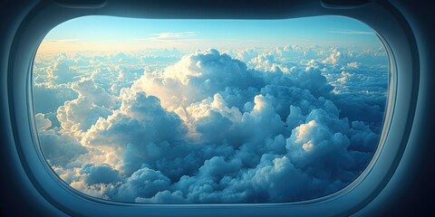Aufkleber - View of clouds from inside airplane, possible uses include travel and aviation themes