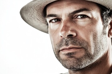 Poster - A person wearing a hat and looking directly at the camera, suitable for use as a profile or portrait