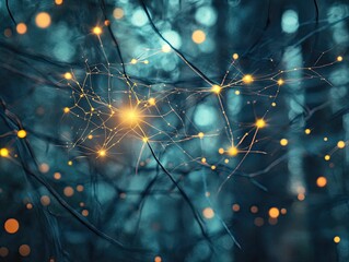 Illuminated network, dark teal background, glowing nodes.