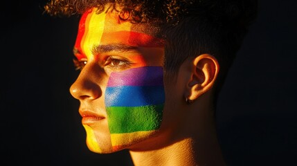 Poster - A person with a colorful rainbow design on their face, great for festivals or events