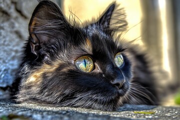 Poster - Close-up shot of a domestic cat resting on the floor