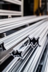 Poster - A pile of industrial metal pipes stacked vertically