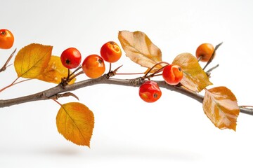 Poster - A branch with vibrant red berries and yellow leaves, perfect for autumn or winter themes