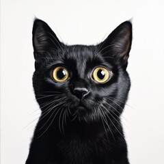 Poster - Close-up shot of a black cat with bright yellow eyes, alert and curious