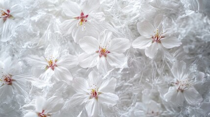 Wall Mural - A bouquet of white flowers with bright red centers