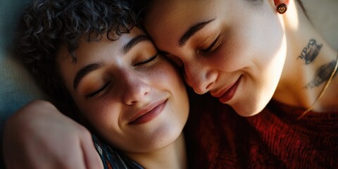 Poster - Two people holding and cuddling each other in a warm moment