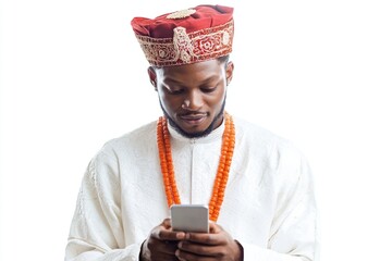 Aufkleber - A person wearing a traditional turban looks down at their mobile device