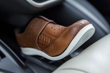Poster - A close-up shot of a shoe inside a car