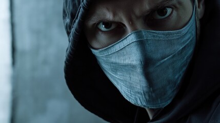 Poster - A person wearing a hood and face mask, possibly for concealment or protection