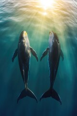 Poster - Two humpback whales swimming in the open ocean