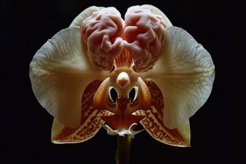 Poster - A detailed view of a flower with a brain-like structure attached to its center, possibly symbolizing intelligence or creativity