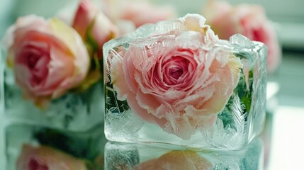 Poster - A close-up view of a flower trapped in a block of ice