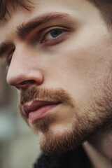 Aufkleber - Close-up portrait of a man with a beard, looking straight into the camera