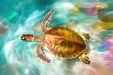 Poster - A turtle swims in a pool of calm water, perfect for a relaxing scene or advertisement