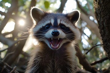 Poster - Close-up shot of a raccoon's open mouth, suitable for wildlife or nature-themed projects