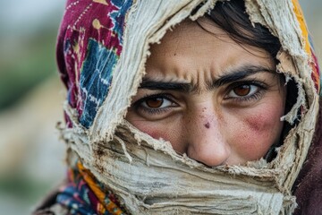 Poster - A close-up view of a person wearing a scarf
