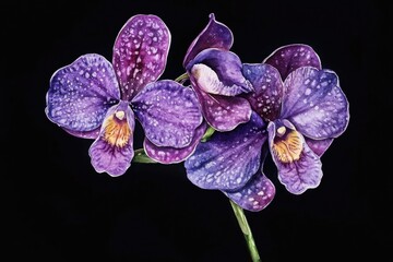 Sticker - A close-up shot of a purple flower with water droplets, perfect for use in botanical or nature-themed projects