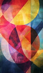 Overlapping Transparent Circular Shapes in Blue, Orange, and Red on an Abstract Background.