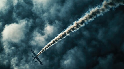 Aufkleber - A plane in flight with clouds and smoke, suitable for travel or adventure themes