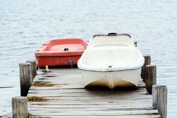 Poster - Two boats sit on a dock near the water, ready for use