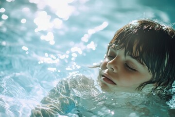 Poster - A young child splashing around in a pool