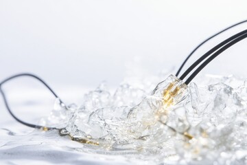 Poster - A single piece of ice on a flat surface, ideal for use in still life photography or as a symbol for clarity and purity