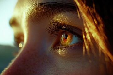 Wall Mural - A close-up shot of a human eye, with a blurred background