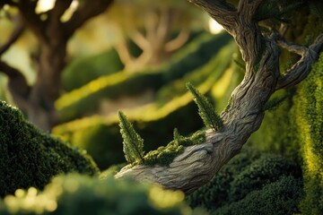 Poster - A close-up view of a tree's bark and leaves in a garden