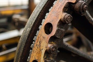 Wall Mural - A close-up shot of a rusty wheel with holes, suitable for use in industrial or mechanical contexts