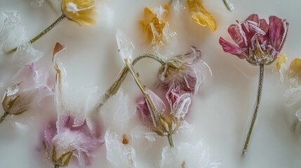 Poster - A detailed view of a bouquet wrapped in plastic, perfect for still life photography or as a symbol for something being preserved