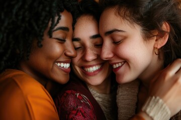 Poster - Group of friends showing affection and support, perfect for representing friendship or social bonding