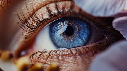 Poster - Close-up shot of a human blue eye with details and textures