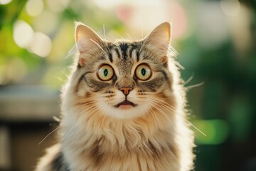 Poster - A detailed view of a feline's face, featuring vibrant green eyes