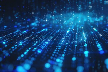 Abstract neon blue cyber binary flowing background