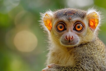 Poster - Close-up shot of a small monkey's face, highlighting its large and expressive eyes