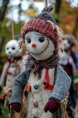 Aufkleber - A close-up shot of a scary doll wearing a hat, suitable for Halloween or horror themed illustrations