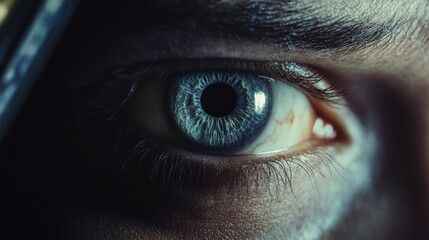 Aufkleber - A person's eye looking at their phone, great for stories about technology and personal life