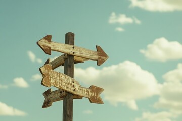 Poster - A wooden sign with three arrows pointing left, right and forward