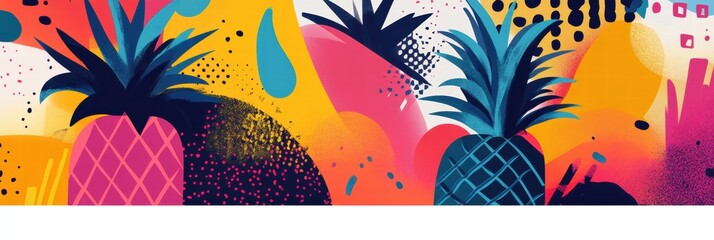 Poster - Abstract geometric design featuring vibrant pineapples set against a colorful background showcasing contemporary art elements. Generative AI