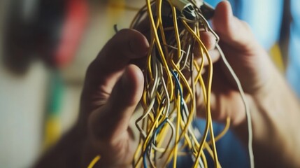 Poster - A person holding a bunch of wires in their hands, possibly preparing for a DIY project or maintenance task