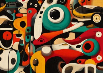 Poster - Colorful geometric circle background with abstract retro patterns wallpaper and texture design