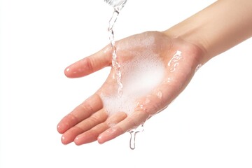 Poster - A person's hand with soap and water, perfect for health or hygiene concept images
