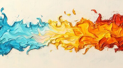 Poster - Dynamic Abstract Paint Mixing of Blue, Orange, and Yellow Waves Creating a Vivid Artistic Composition