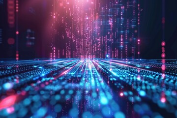 Abstract neon blue cyber binary flowing background