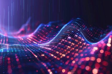 Abstract neon blue cyber binary flowing background