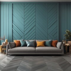 Poster - A background featuring a grey wallpaper with a metallic silver linear geometric design
