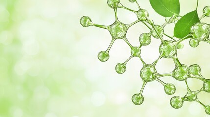 Poster - Green Molecular Structure with Leaves Illustrating Nature and Science Concept on Soft Background