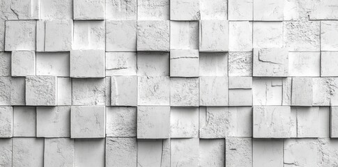 Poster - Randomly moving white cube boxes fading out, overlaying a background wallpaper banner with empty space