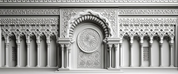 Poster - A 2D CAD illustration of an Islamic geometric design. Islamic designs incorporate recurring geometric shapes. The pattern is rendered in black and white