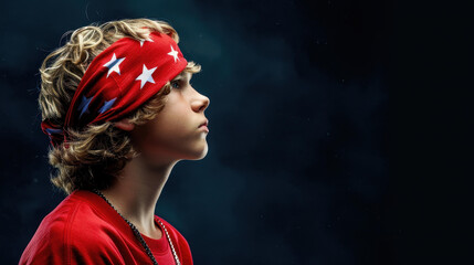 Wall Mural - A stylish young man sports a bandana, exuding confidence and personality in this captivating portrait.